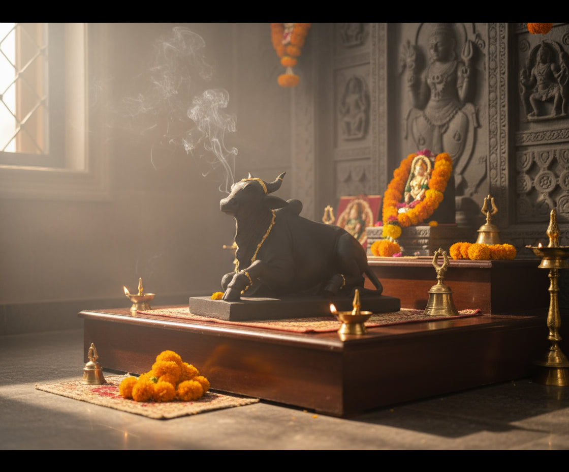 Small FRP Nandi Statue – Handcrafted Temple & Home Décor Idol