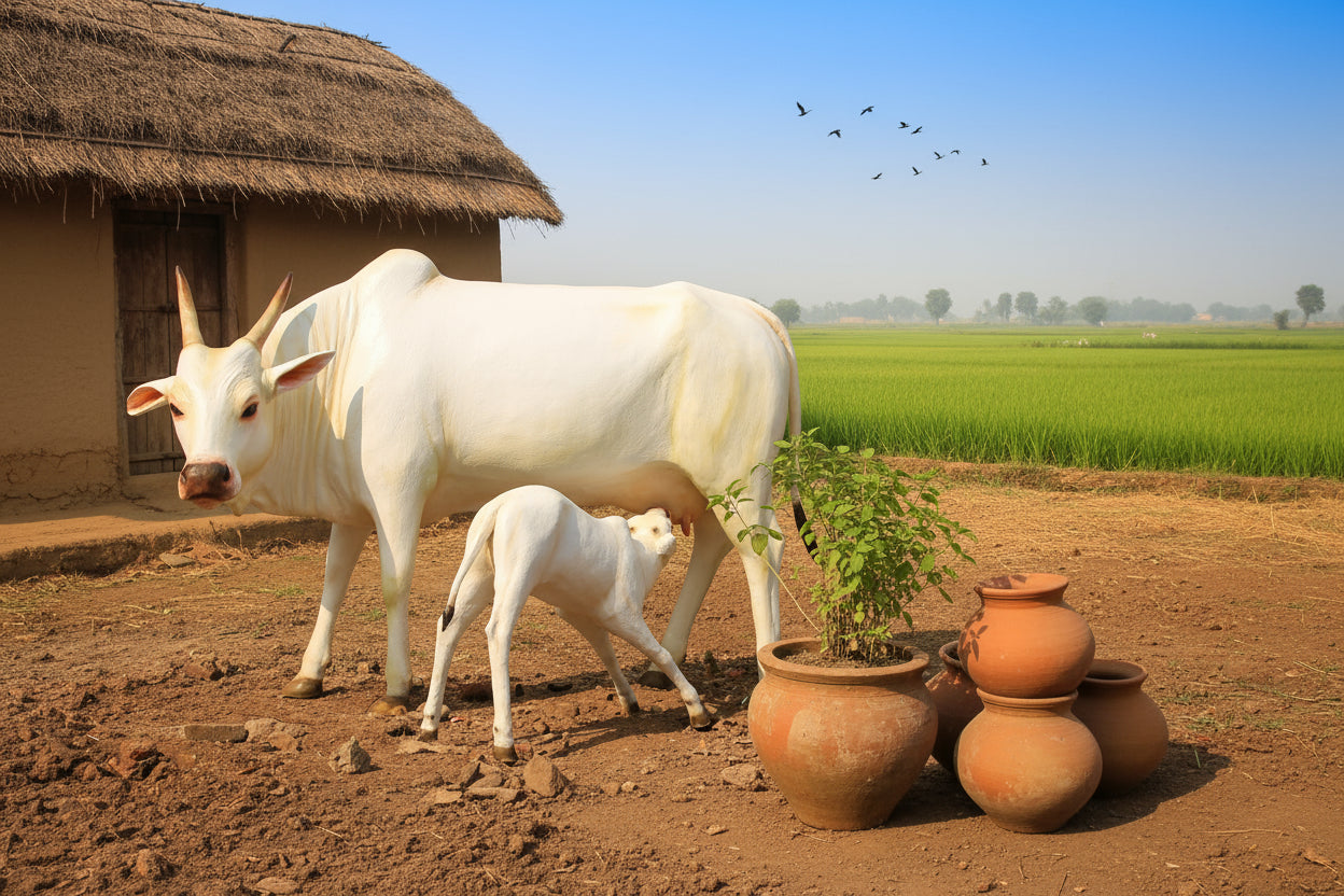 Small FRP Cow Statue – Handcrafted Village-Themed Home decor
